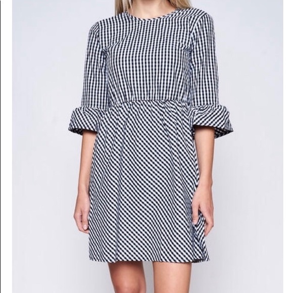 Black and White Check Tie Back Dress - Picture 2 of 6